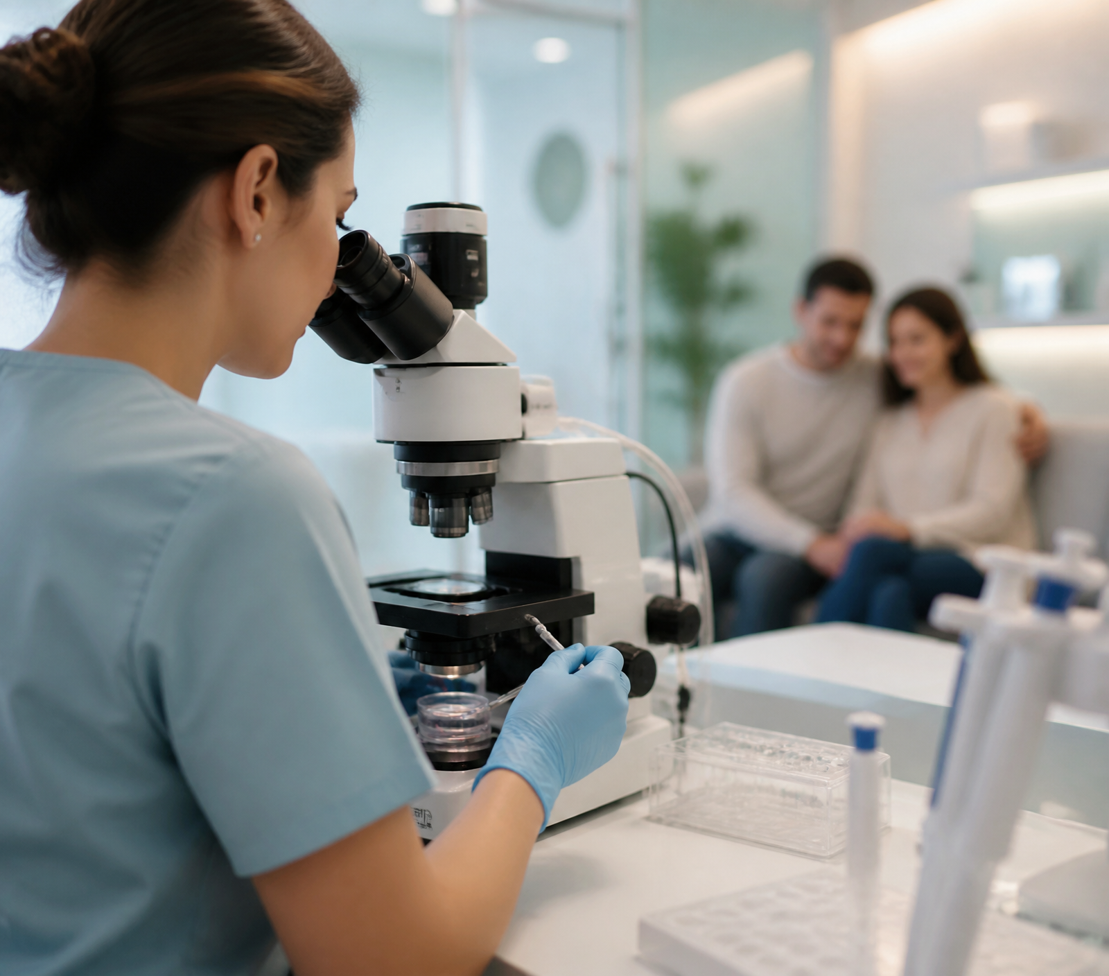 Embryologist working in a modern IVF laboratory
